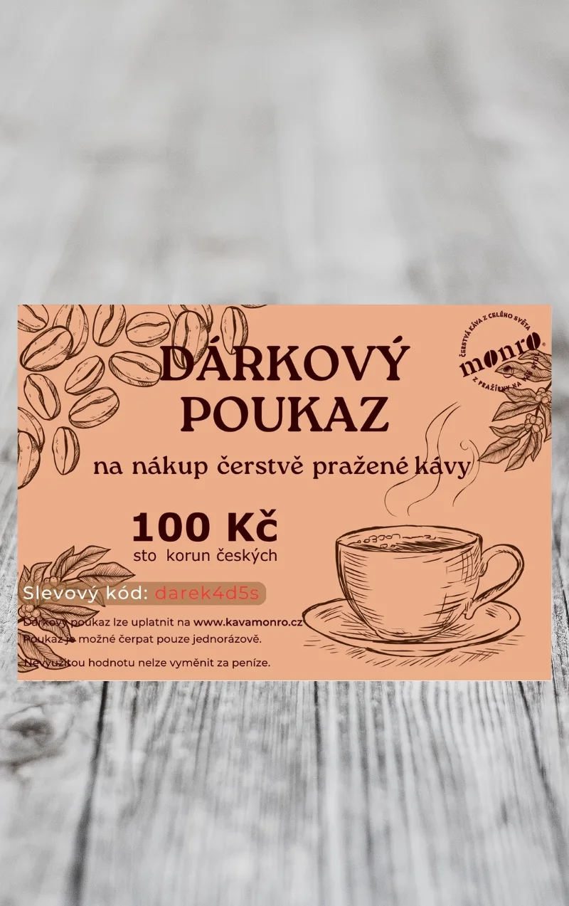 Dárkový poukaz na nákup čerstvě pražené kávy 100Kč