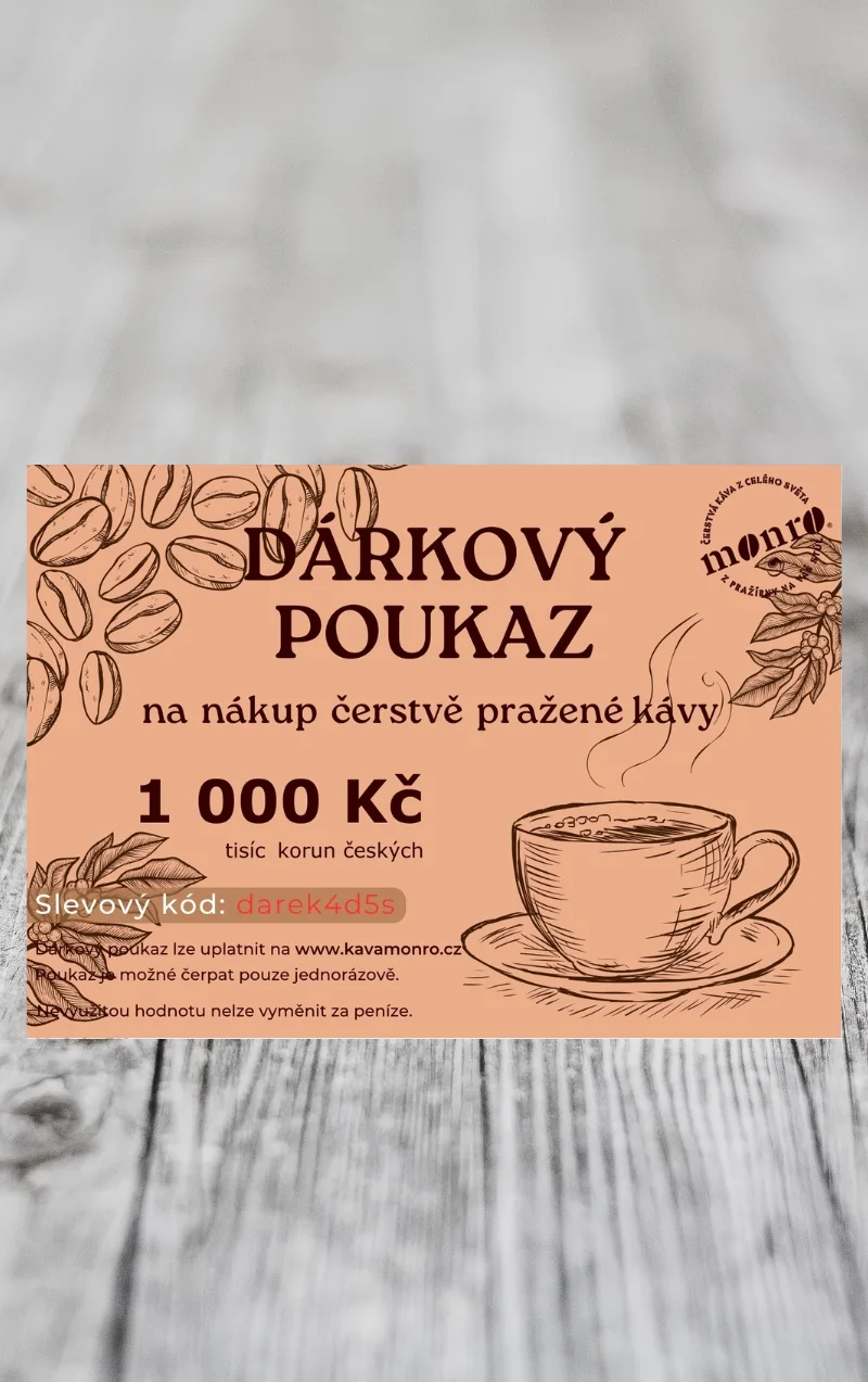 Dárkový poukaz na nákup čerstvě pražené kávy 1000Kč