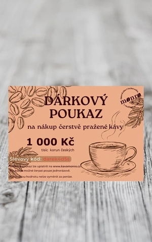 Dárkový poukaz na nákup čerstvě pražené kávy 1000Kč