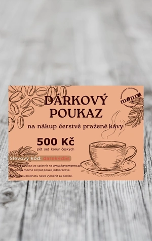 Dárkový poukaz na nákup čerstvě pražené kávy 500Kč
