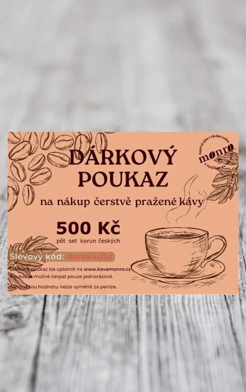 Káva Monro Dárkový poukaz na nákup čerstvě pražené kávy 500Kč elektronicky