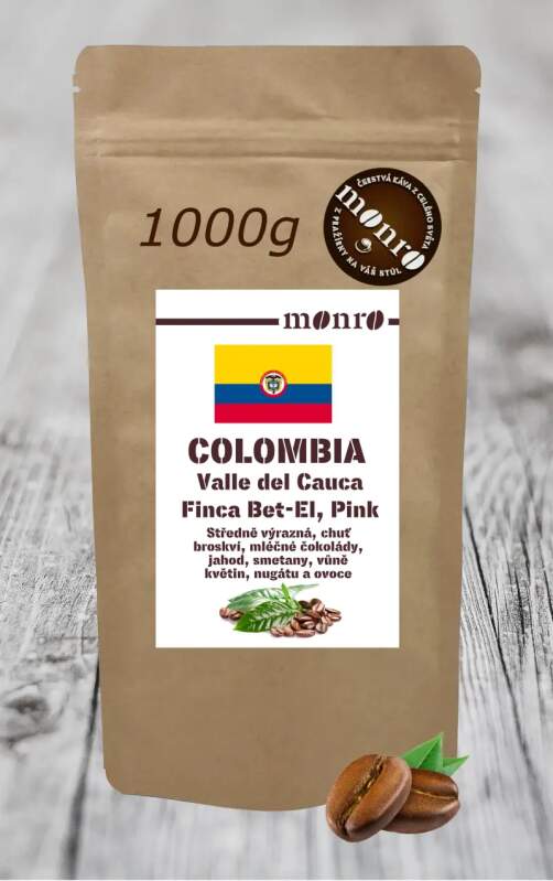 Káva Monro Colombia Excelso Valle del Cauca Finca Bet-el zrnková káva 100% Arabika 1000g